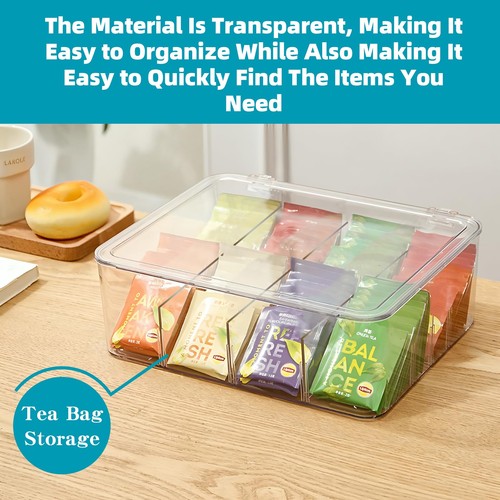 Tea Bag Organizer with Lid, 8 Compartment Clear Acrylic Tea Storage Container... - Zdjęcie 7 z 8