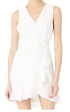 BCBG Maxazria Off White Mini Dress Sz 6 NWT 228 Gathered Ruffle Vee Neck Lined