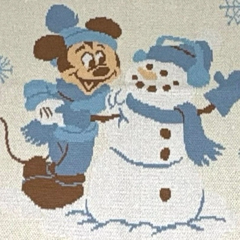 Disney Baby Organic Cotton Blanket Cream Blue Mickey Snowman Winter Nursery - Image 3 of 4