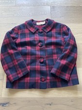 Vintage Pendleton Red and Black Plaid Wool Blazer with A Rounded Collar Size 14