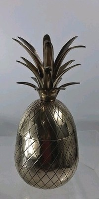 Vtg Made In India Solid Brass Pineapple Storage Container 9.5  Could Put Candle 