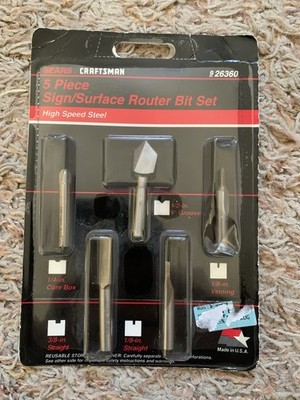 SEARS / Craftsman 5 Pc SIGN / SURFACE ROUTER BIT SET! High Speed Steel BRAND NEW