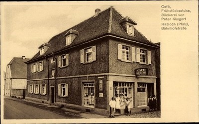 Ak Haßloch in der Saarpfalz, Cafe, Bäckerei, Bahnhofstraße - 10993444