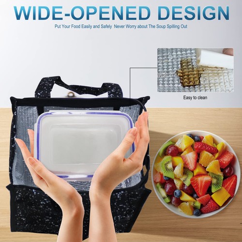 Borsa Porta Pranzo 9L Nera Brillante Isolata Riutilizzabile Porta Pranzo per Donna Uomo Lavoro - Foto 2 di 5