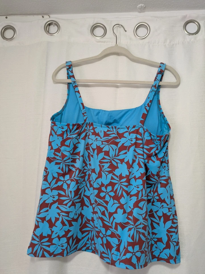 Camiseta de baño Tankini Lands End para mujer talla 16 azul floral Foto 2 de 3