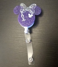 Minnie Mouse Purple Color GlitterBadge Holder/Reel ID