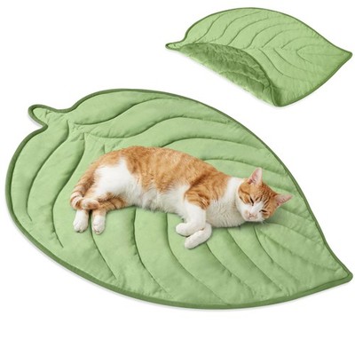 Pet Dog Cat Cooling Mat Leaf Shaped Soft Blanket Pad Floor Bed Mat Cool + Warm