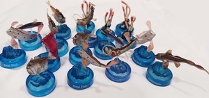 16  Kaiyodo bottlecap Deep Sea Odyssey fish lot, Viper fish, Chimera, Tube Worms