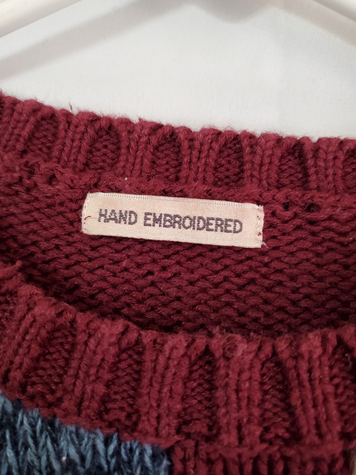 Hand Embroidered Sweater Patchwork Red Hearts Siz… - image 3