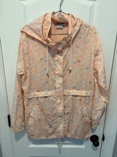 Columbia Women's Windbreaker Jacket Hooded Full Zip Size L Floral Peach 100 Pol