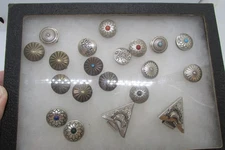 Vintage Box Lot of Southwestern Button Covers, Coral, Turquoise Plus 2 Clips