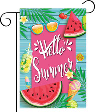 Hello Summer Watermelon Garden Flags for outside 12X18 Double Sided Summer Tropi