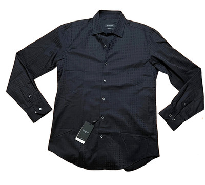 NWT Bugatchi Men's Textured Button Down Shirt Geometric Black 17.5 36 / 37