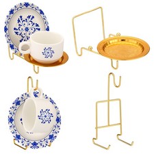 4 Pcs Tea Cup and Saucer Display Stand Gold Tea Cup Holder Metal Saucer Racks...