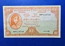 IRELAND  1968  10 SHILLINGS UNC LADY LAVERY  BANKNOTE 6.6.68