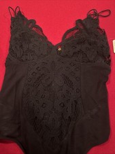 FREE PEOPLE Intimately Black, Lace, Thong Bodysuit Size Medium New With Tags