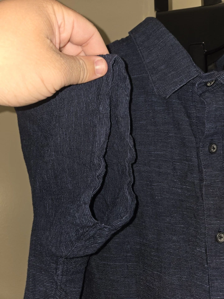 Mark Anthony Linen Blend Slim Fit Size Large Short Sleeve Navy Blue - Image 3 of 4