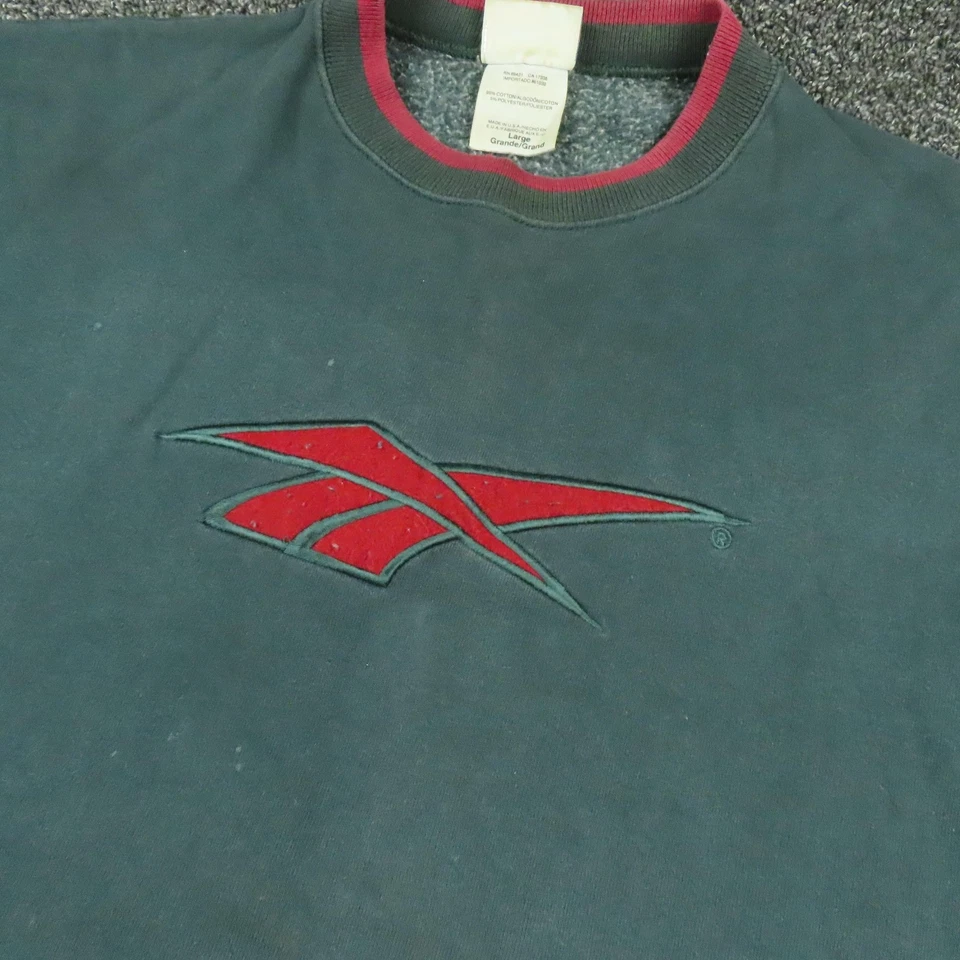 Vintage Reebok Sweatshirt Mens Large Green Red Logo Crewneck Fleece Made USA 90s - Image 2 of 4