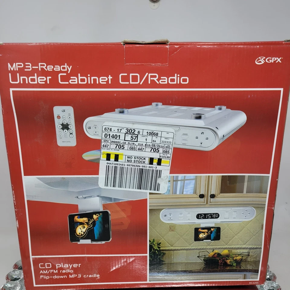 GPX MP3-Ready Under Cabinet CD/Radio MP3 Player Timer, Remote, KC220S Brand NEW - Image 2 of 4