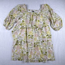 Who What Wear Size Small Tiered Floral Square Neck Layered Dress Balloon Sleeves