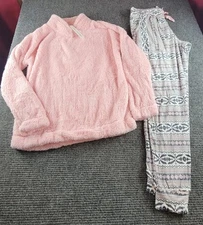 Jane and Bleecker Lounge Set, Sherpa Top  Fleece Jogger Pink Gray Small New