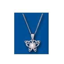 Pearl Butterfly Silver Pendant Necklace Freshwater Pearls 18" Chain 925 Hallmark