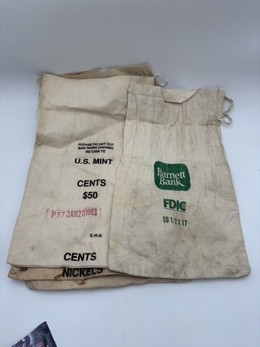 Vintage Canvas Money Bags- Lot of 5- Assorted- 1 Barnett Bank
