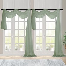 Sheer Window Curtains 144 inch Extra Long 42"W x 144"L Pack of 2 Sage Green