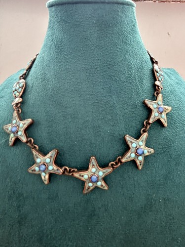 Collana TARATATA lunghezza collare tema mare smalto blu stelle pesci - Foto 4 di 15