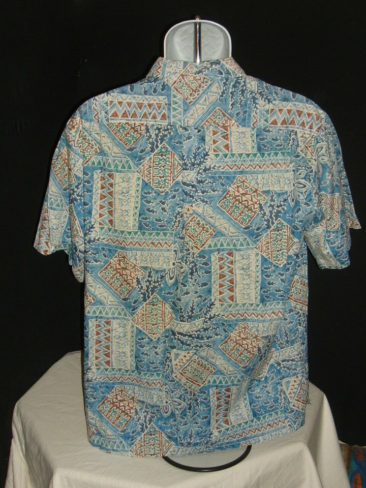 Hecho en Estados Unidos de colección. Camisa Hawaiana Sabor Hawaiano Azul/Beige 100% Algodón S/S Talla L Foto 4 de 4