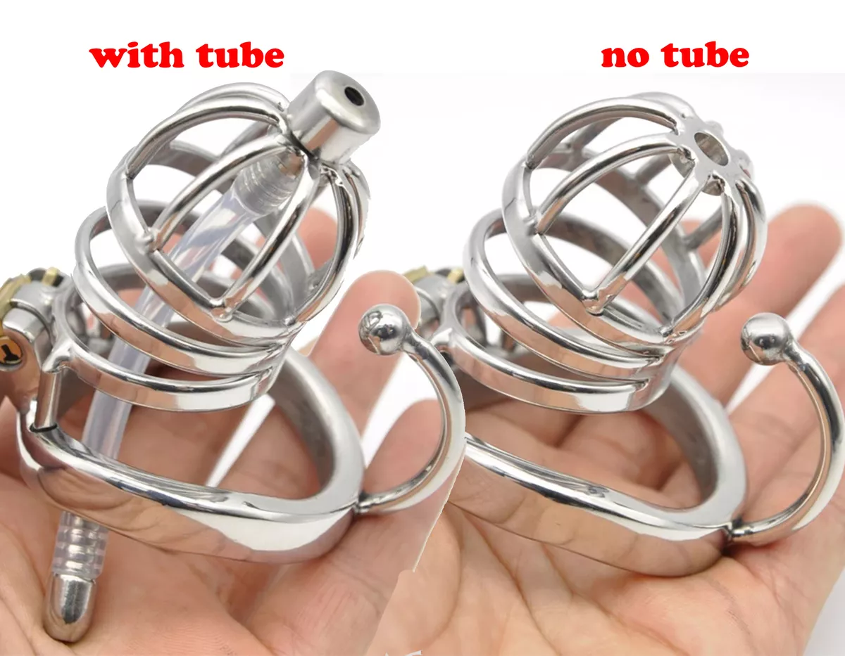 Stainless Steel Male Small Chastity Cage with Base Arc Ring Device Dilators  Tube