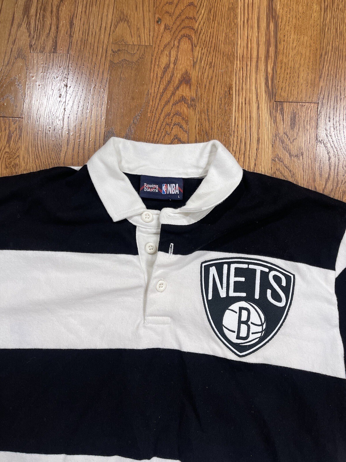 FILA Camicia polo Nba Rowing Blazers Brooklyn Nets rugby nero bianco uomo a righe L