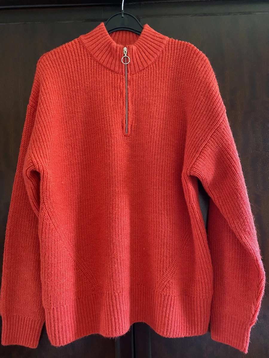 BNWT M S COLLECTION WOMEN S BRIGHT ORANGE FUNNEL NECK HALF ZIP JUMPER SIZE 12