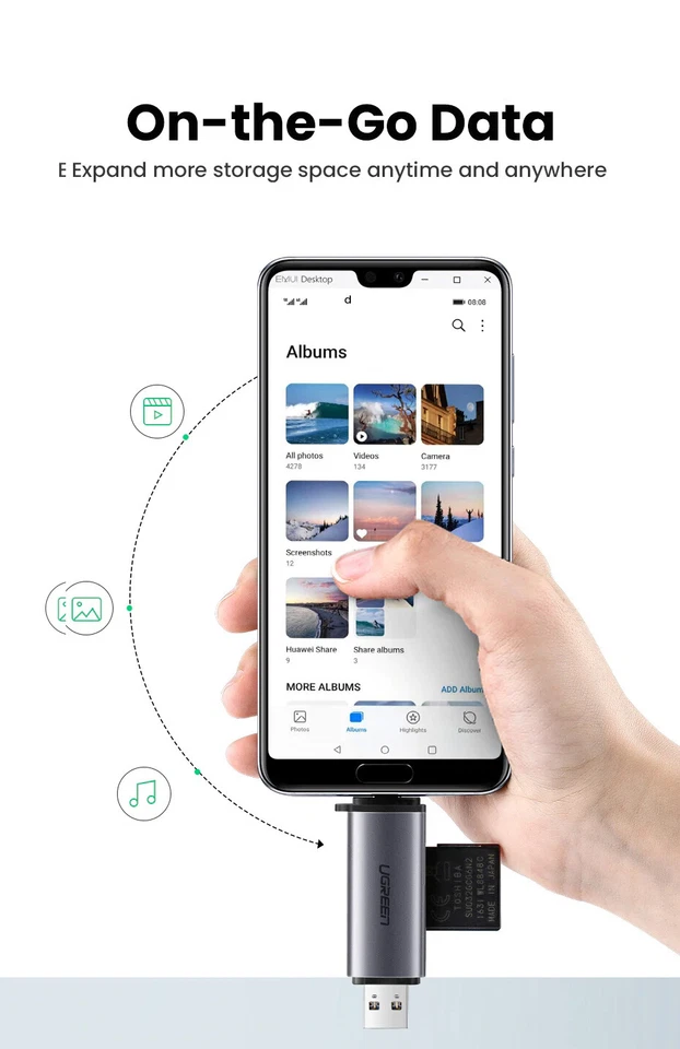 Lettore schede memoria SD microSD UGREEN USB 3.0 Type-C 3.1 per smartphone UGR3 - Immagine 2 di 4