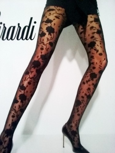 Girardi Brode Fashion Tights Dark Gray Flower Design Italy Pantyhose Size L - 第 1/5 張圖片