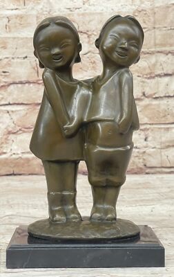 B.C Zhang Hand Made Bronze Sculpture: Smiling Siblings Oriental Children Gift NR