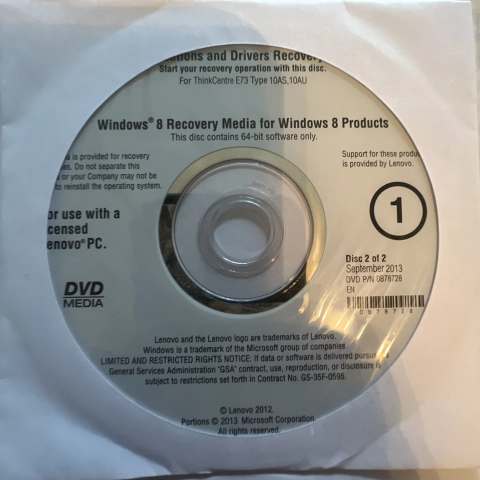Lenovo Recovery DVDs Windows 8 Pro 64 bit - for ThinkCentre E73 Type 10AS, 10AU - Image 4 of 4