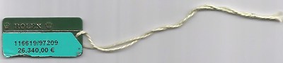 Vintage Rolex Grün Hang Tag Stempel 116619/97209 Oyster Swimpruf Tag Showcase