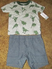 Boys Carter's NWT 2pc dinosaur henley and chambray short set size 18 months