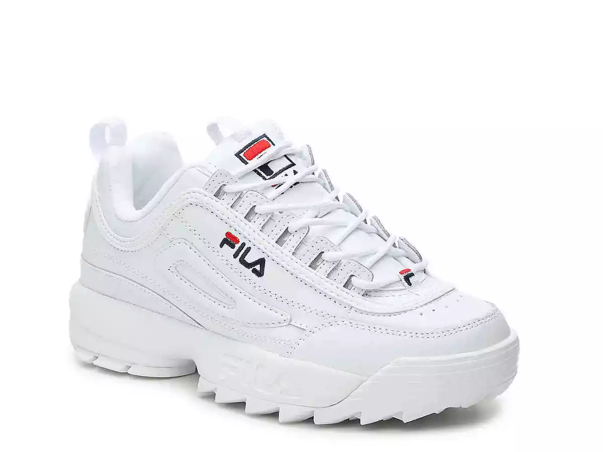 NEW WOMENS CLASSIC FILA DISRUPTOR 2 PREMIUM WHITE LACE UP CROSS TRAINING SNEAKER