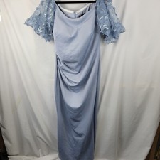 XSCAPE Womens Light Blue Bell Sleeve Knee Length Evening Sheath Dress Plus 14W