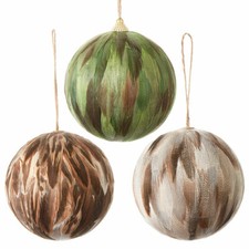 NEW RAZ Imports 4" Multi Color Bird Feather Ball Christmas Ornament Set of 3