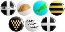 7 x Cornwall BUTTON PIN BADGES 25mm 1 INCH | Kernow Cornish Pasty