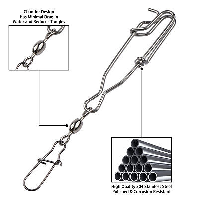 3 Long Line Fishing Clip Stainless Steel Snap with Crane swivel & Duo Lock  Snap