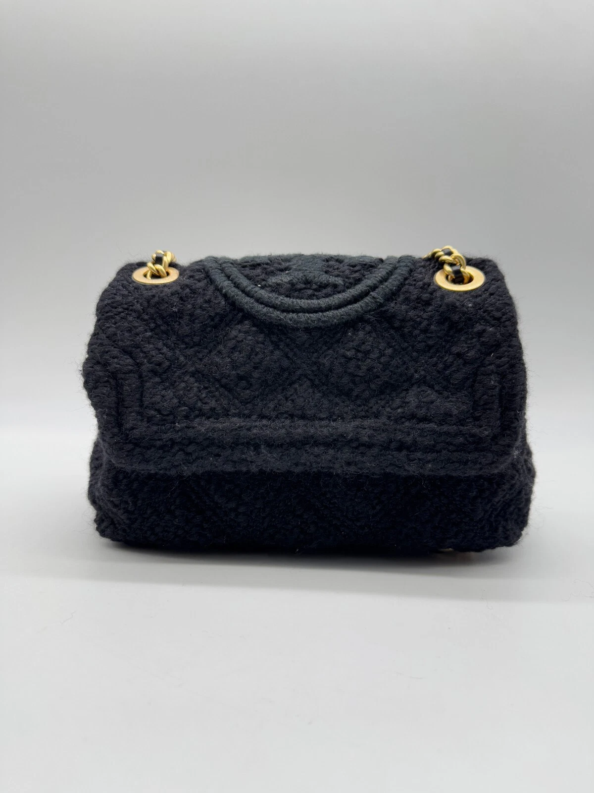 Borsa a tracolla TORY BURCH Fleming morbida tweed bouclé piccola convertibile Nero
