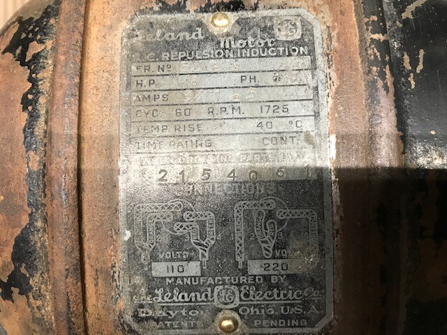 Vintage Leland Electric Motor 1Phase 1/6 HP 115V/230V