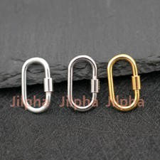 Sterling Silver Oval Link Lock Enhancer Bail Carabiner Clasp Connector A2008