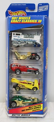 Vtg 1998 Hot Wheels Crazy Classics III 21085 5 Pack Train Racecar Guitar Plane