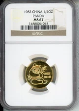 1982 CHINESE GOLD PANDA 1/4 Oz. NGC MS67 MS-67 CHINA !!