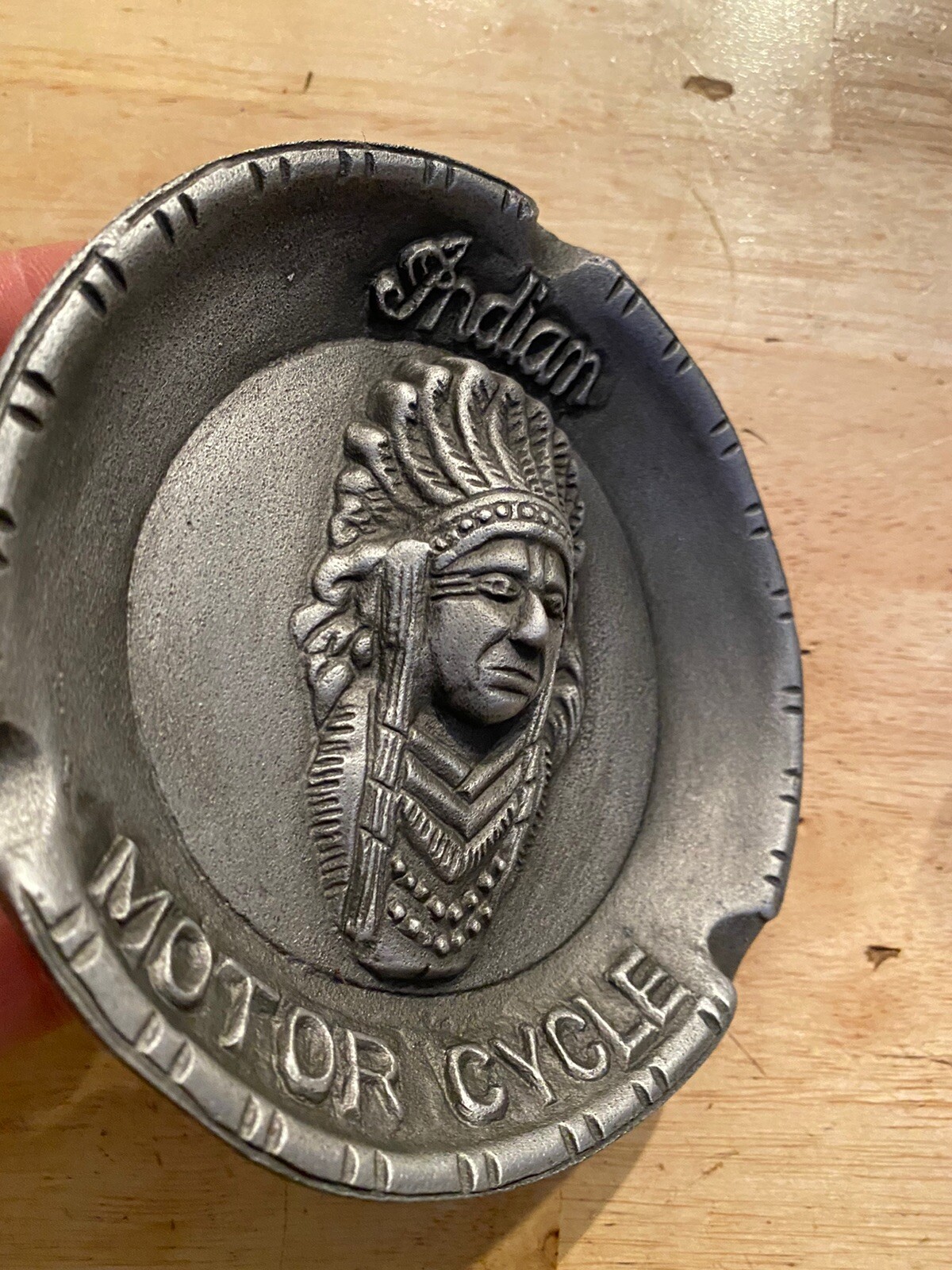 Indian Motorcycles Ashtray Metal Patina Cigar Harley Davidson Collector
